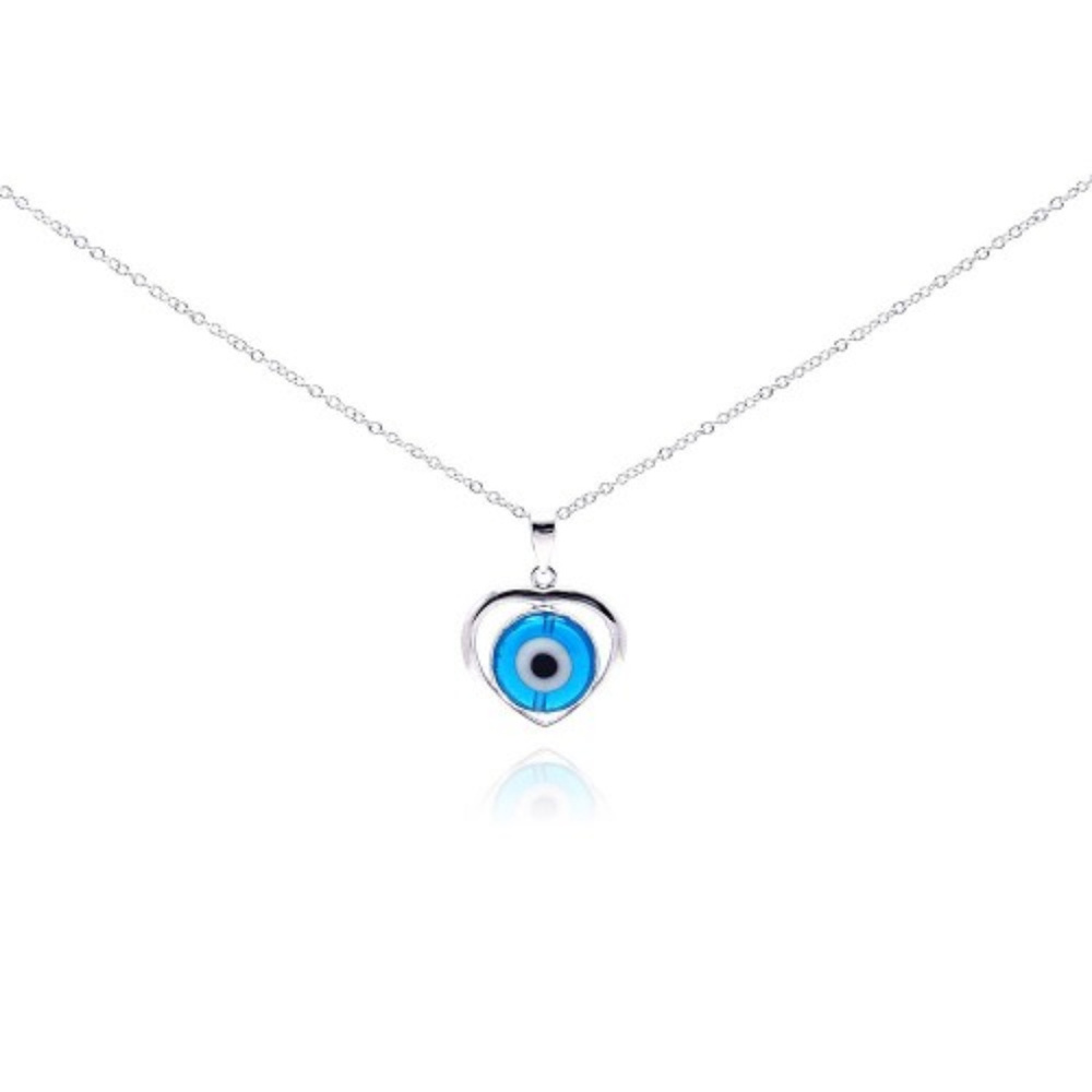 NEW 925 Sterling Silver Heart Evil Eye Necklace